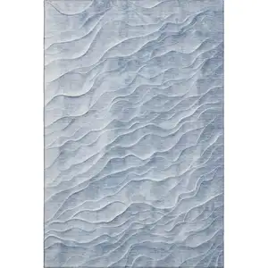 Photo of 8' Denim Blue And Ivory Abstract Washable Area Rug With UV Protection