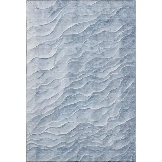 8' Denim Blue And Ivory Abstract Washable Area Rug With UV Protection Photo 1