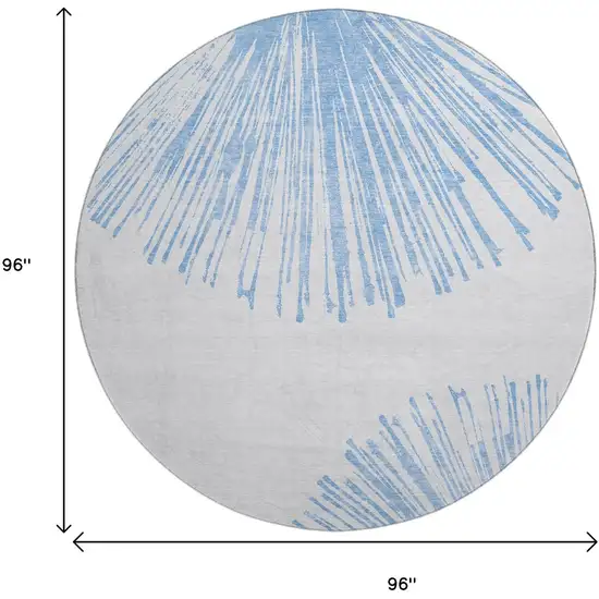 8' Denim Blue And Ivory Abstract Washable Round Rug With UV Protection Photo 9