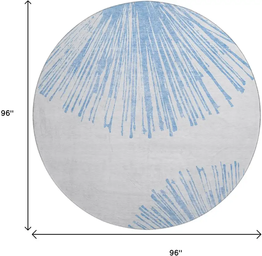 8' Denim Blue And Ivory Abstract Washable Round Rug With UV Protection Photo 9
