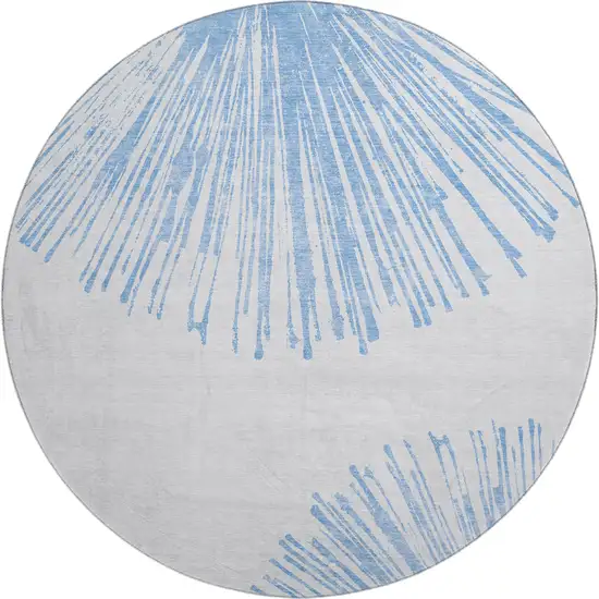 8' Denim Blue And Ivory Abstract Washable Round Rug With UV Protection Photo 1