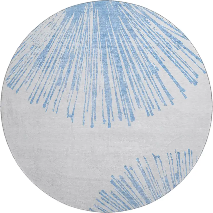 8' Denim Blue And Ivory Abstract Washable Round Rug With UV Protection Photo 1