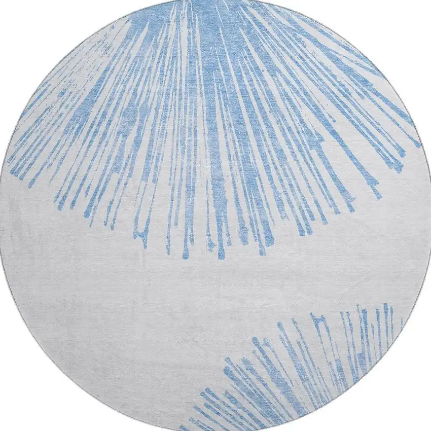 8' Denim Blue And Ivory Abstract Washable Round Rug With UV Protection Photo 3