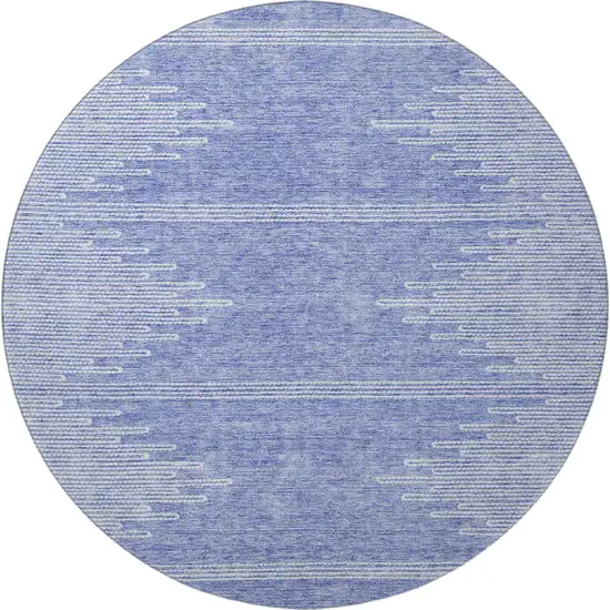 8' Denim Blue And Ivory Abstract Washable Round Rug With UV Protection Photo 3
