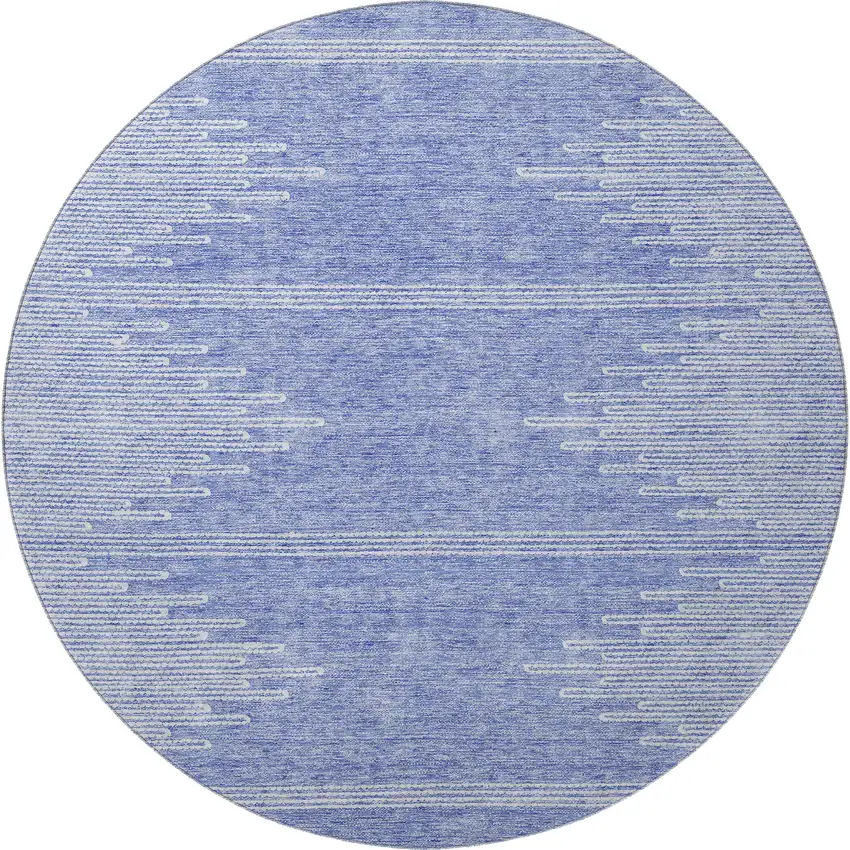 8' Denim Blue And Ivory Abstract Washable Round Rug With UV Protection Photo 3