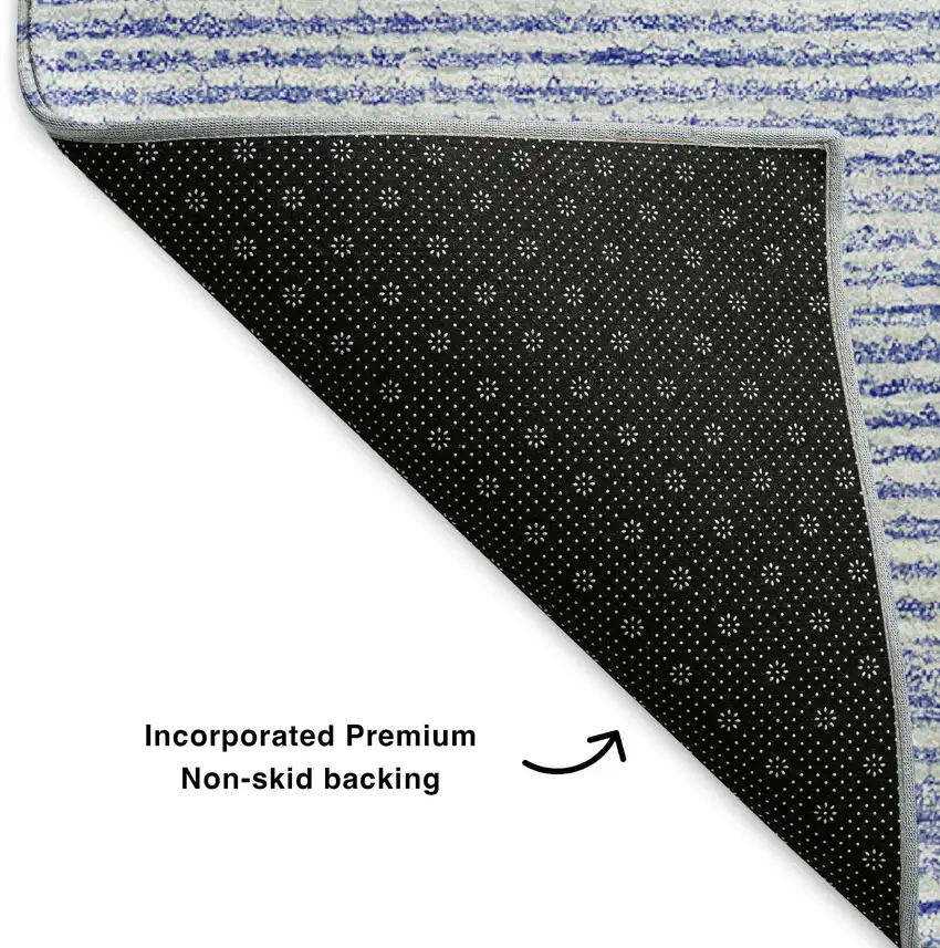 8' Denim Blue And Ivory Abstract Washable Round Rug With UV Protection Photo 5