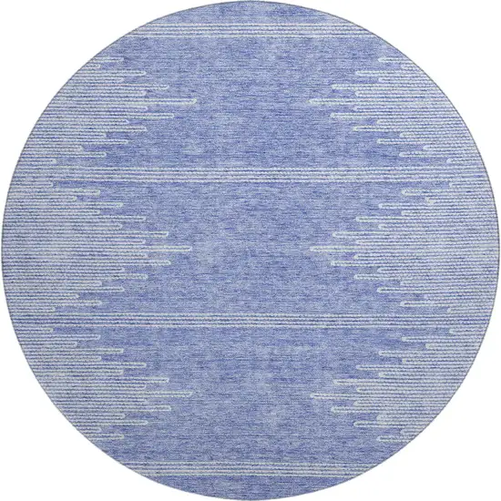8' Denim Blue And Ivory Abstract Washable Round Rug With UV Protection Photo 1