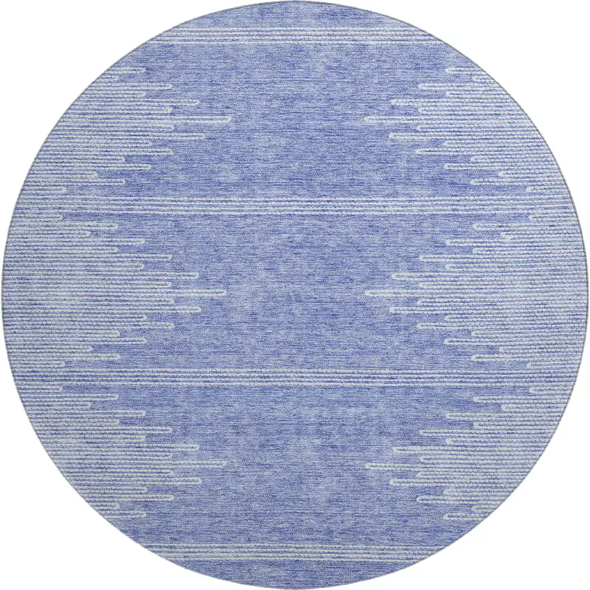 8' Denim Blue And Ivory Abstract Washable Round Rug With UV Protection Photo 1