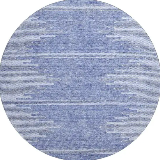 8' Denim Blue And Ivory Abstract Washable Round Rug With UV Protection Photo 2