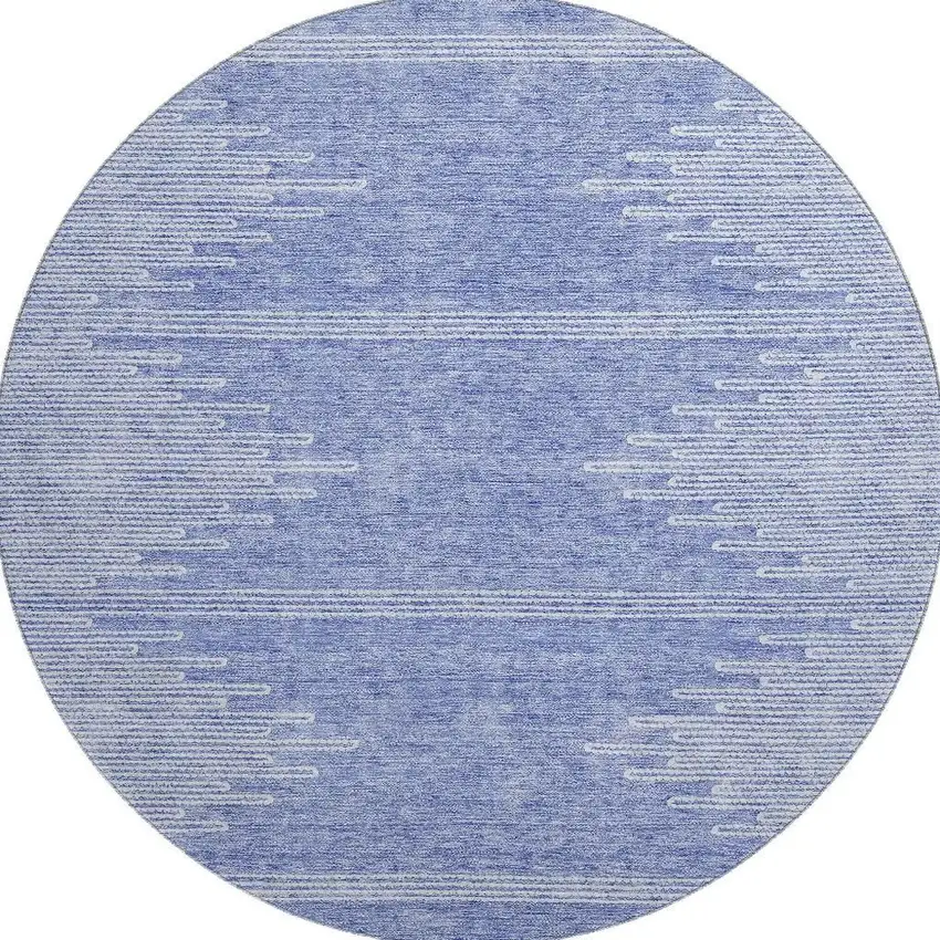 8' Denim Blue And Ivory Abstract Washable Round Rug With UV Protection Photo 2