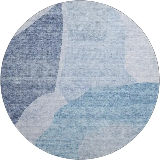 8' Denim Blue And Ivory Abstract Washable Round Rug With UV Protection Photo 1