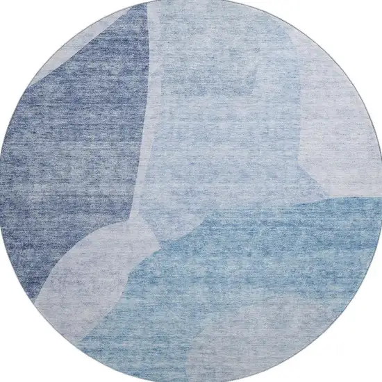 8' Denim Blue And Ivory Abstract Washable Round Rug With UV Protection Photo 3