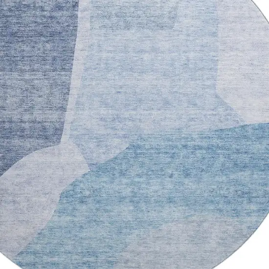 8' Denim Blue And Ivory Abstract Washable Round Rug With UV Protection Photo 2