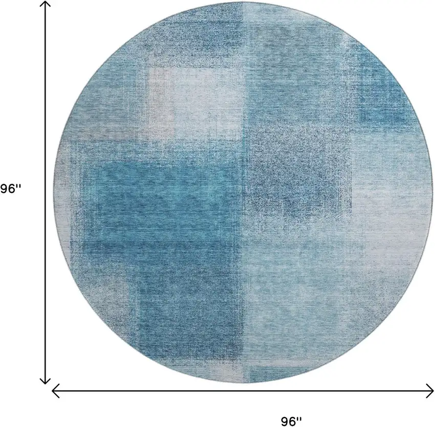 8' Denim Blue And Ivory Abstract Washable Round Rug With UV Protection Photo 9