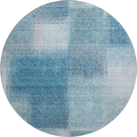 8' Denim Blue And Ivory Abstract Washable Round Rug With UV Protection Photo 1