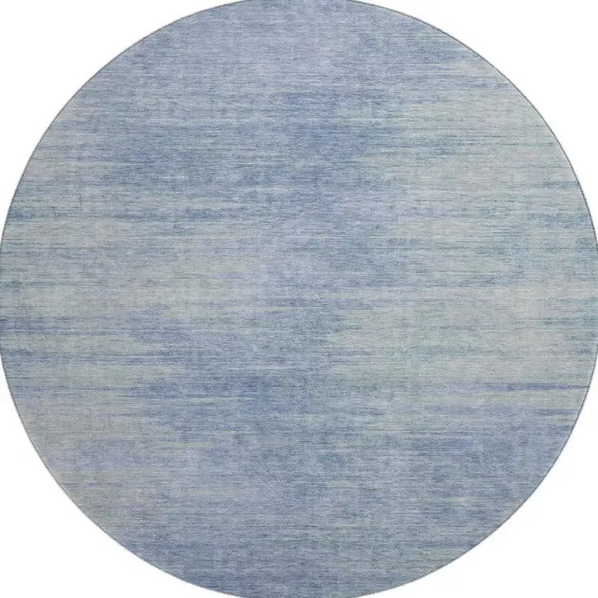8' Denim Blue And Ivory Abstract Washable Round Rug With UV Protection Photo 4