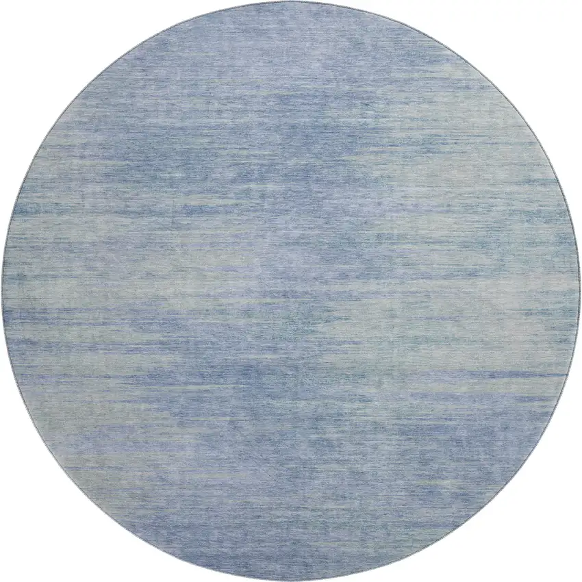 8' Denim Blue And Ivory Abstract Washable Round Rug With UV Protection Photo 1