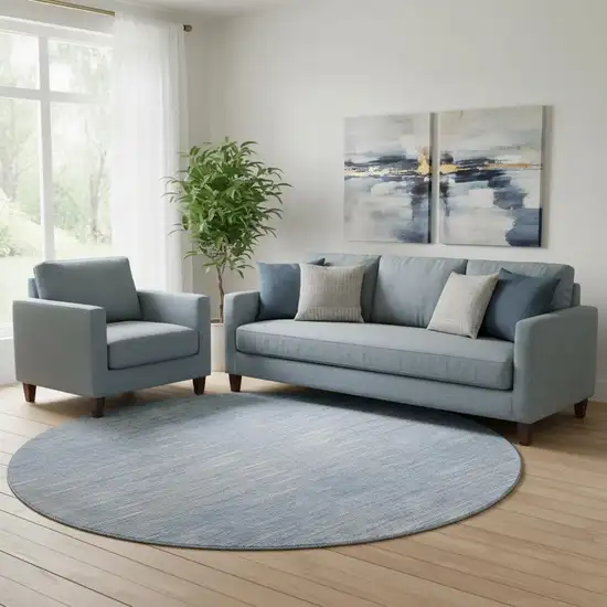 8' Denim Blue And Ivory Abstract Washable Round Rug With UV Protection Photo 1