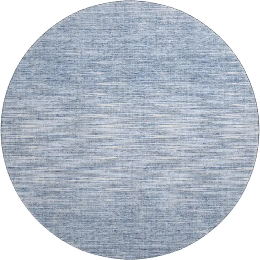 8' Denim Blue And Ivory Abstract Washable Round Rug With UV Protection Photo 1