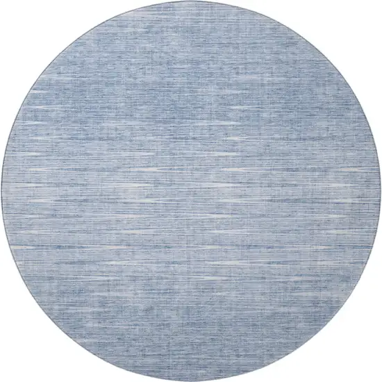 8' Denim Blue And Ivory Abstract Washable Round Rug With UV Protection Photo 4