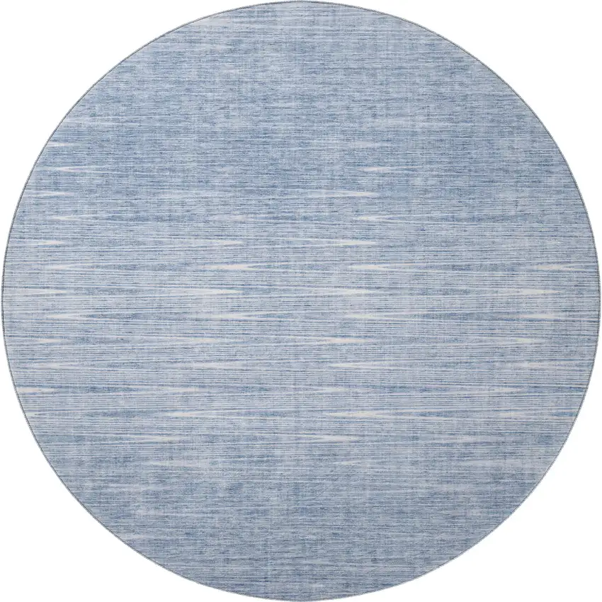 8' Denim Blue And Ivory Abstract Washable Round Rug With UV Protection Photo 4