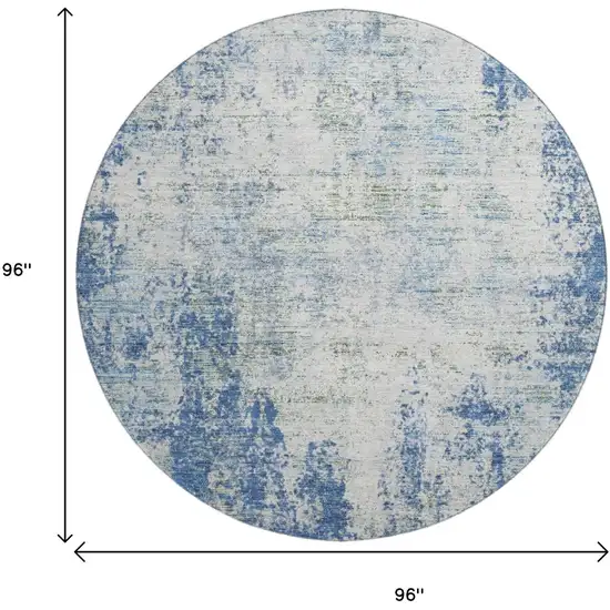 8' Denim Blue And Ivory Abstract Washable Round Rug With UV Protection Photo 9