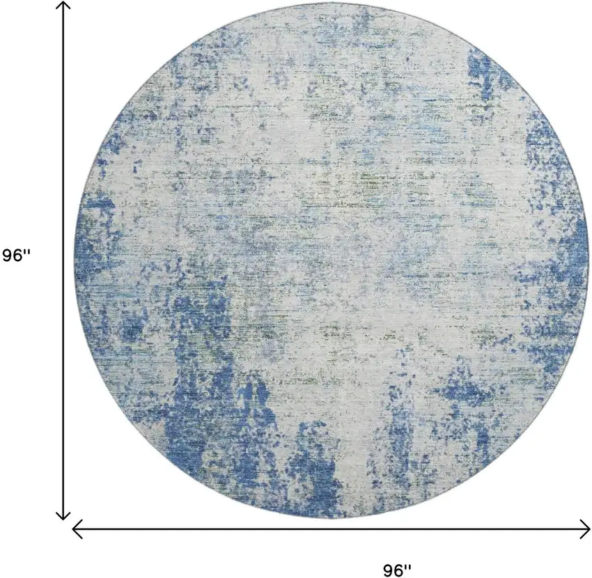 8' Denim Blue And Ivory Abstract Washable Round Rug With UV Protection Photo 9