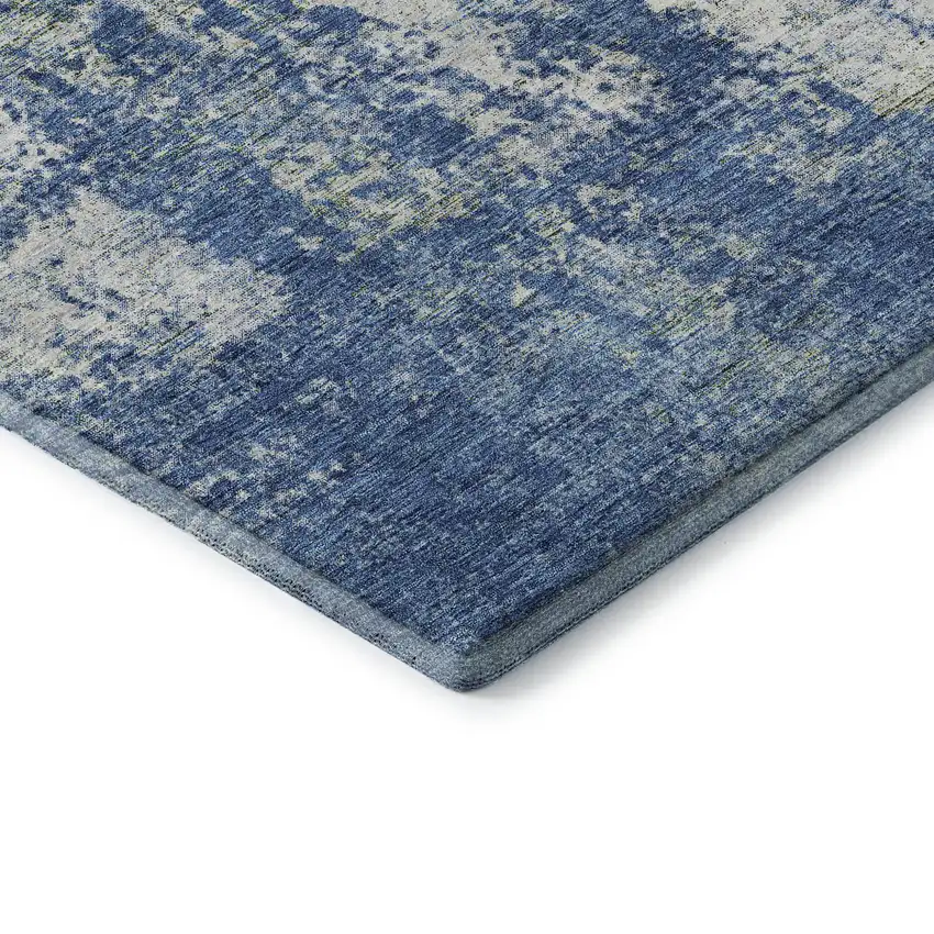 8' Denim Blue And Ivory Abstract Washable Round Rug With UV Protection Photo 6