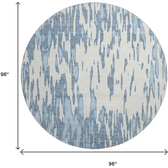 8' Denim Blue And Ivory Abstract Washable Round Rug With UV Protection Photo 8