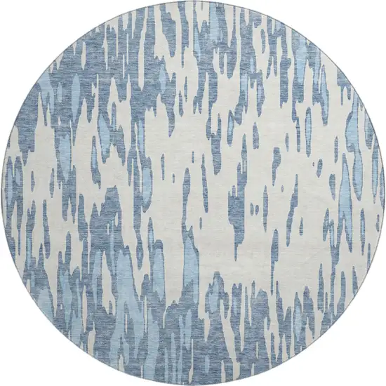 8' Denim Blue And Ivory Abstract Washable Round Rug With UV Protection Photo 1