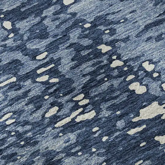 8' Denim Blue And Ivory Abstract Washable Round Rug With UV Protection Photo 8