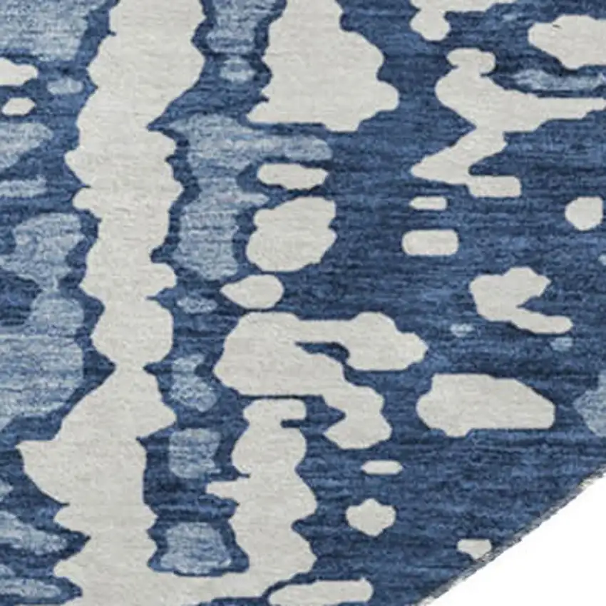 8' Denim Blue And Ivory Abstract Washable Round Rug With UV Protection Photo 2