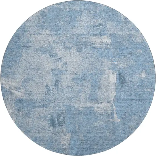 8' Denim Blue And Ivory Abstract Washable Round Rug With UV Protection Photo 1