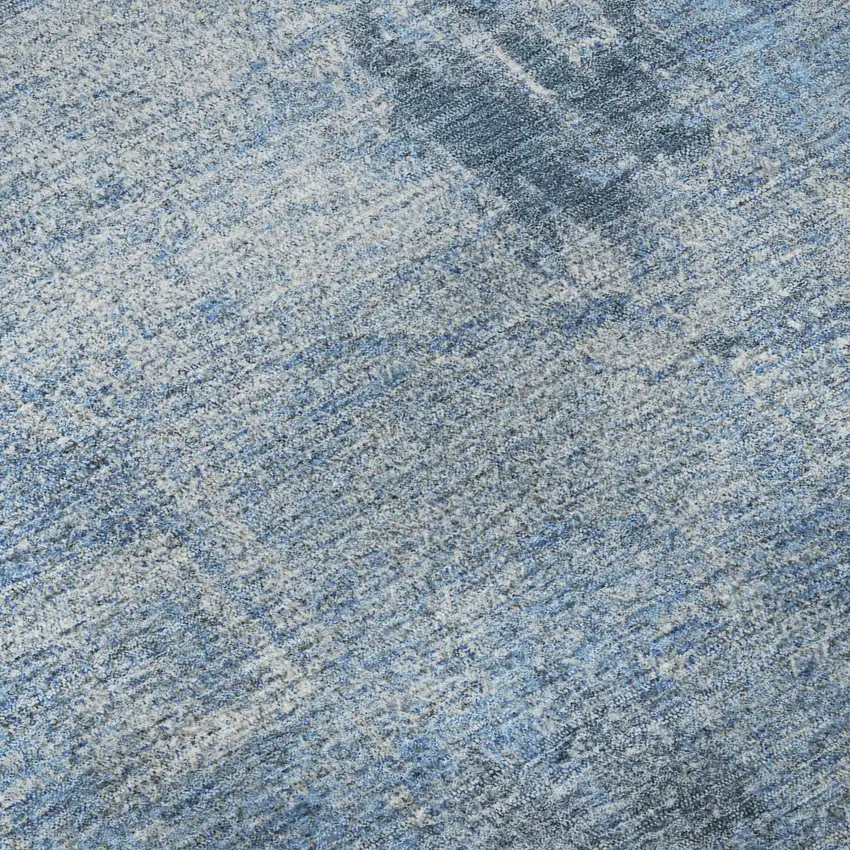 8' Denim Blue And Ivory Abstract Washable Round Rug With UV Protection Photo 8