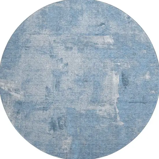 8' Denim Blue And Ivory Abstract Washable Round Rug With UV Protection Photo 2