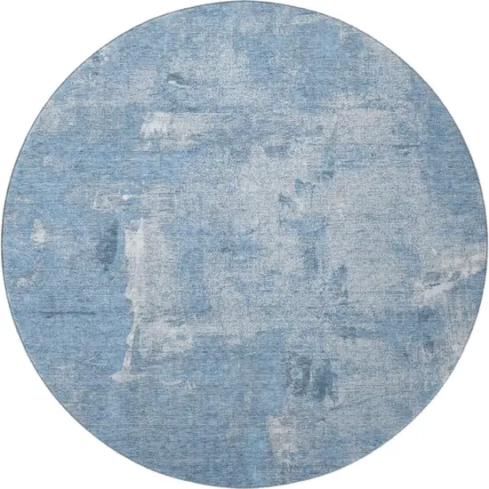 8' Denim Blue And Ivory Abstract Washable Round Rug With UV Protection Photo 3