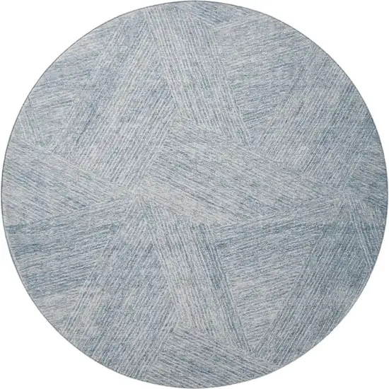 8' Denim Blue And Ivory Abstract Washable Round Rug With UV Protection Photo 3