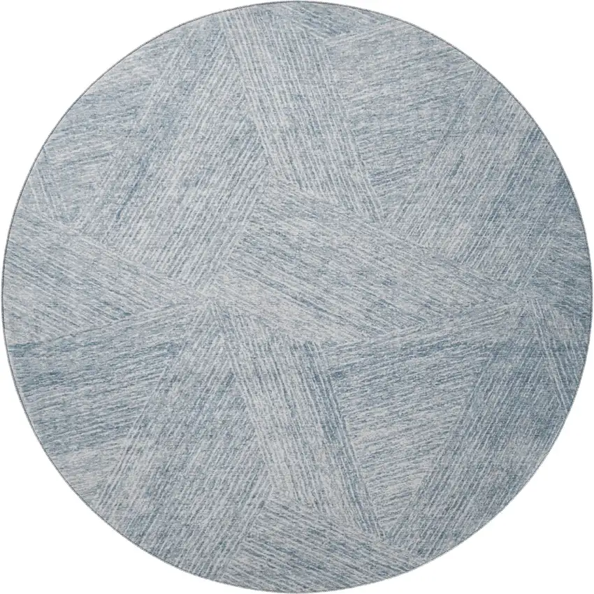 8' Denim Blue And Ivory Abstract Washable Round Rug With UV Protection Photo 3