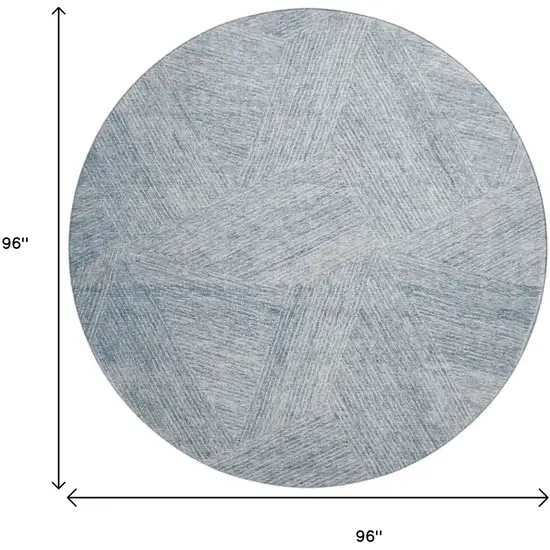 8' Denim Blue And Ivory Abstract Washable Round Rug With UV Protection Photo 9