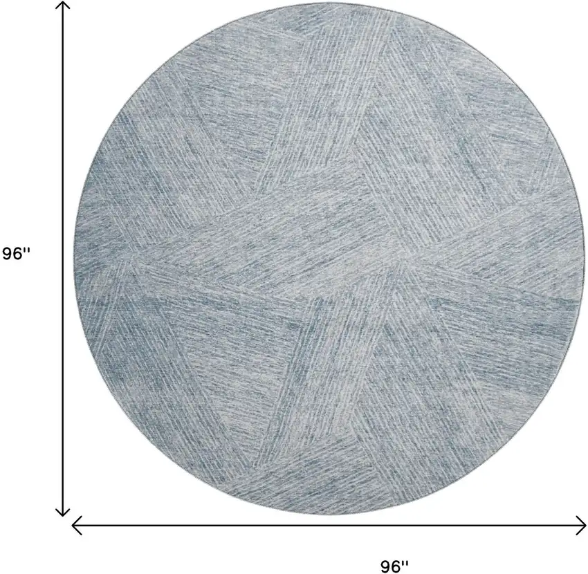 8' Denim Blue And Ivory Abstract Washable Round Rug With UV Protection Photo 9