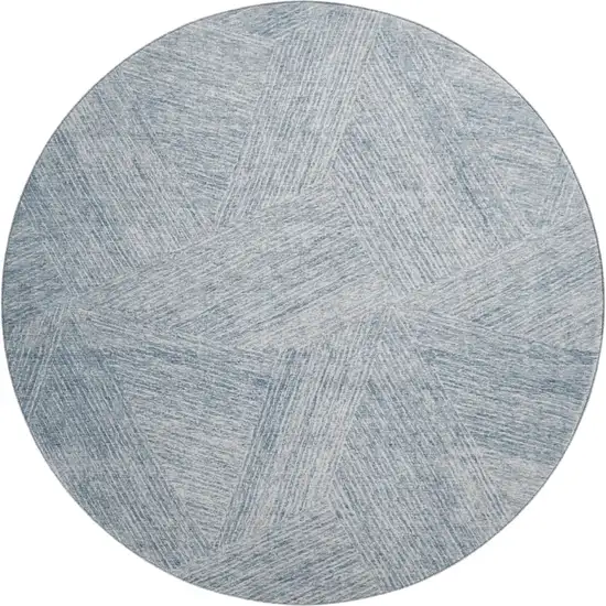 8' Denim Blue And Ivory Abstract Washable Round Rug With UV Protection Photo 1
