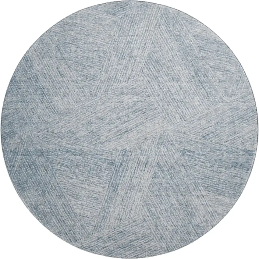 8' Denim Blue And Ivory Abstract Washable Round Rug With UV Protection Photo 1