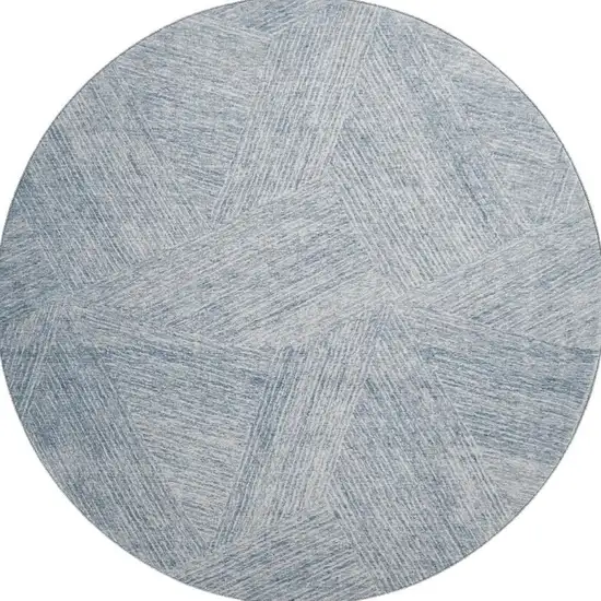 8' Denim Blue And Ivory Abstract Washable Round Rug With UV Protection Photo 2