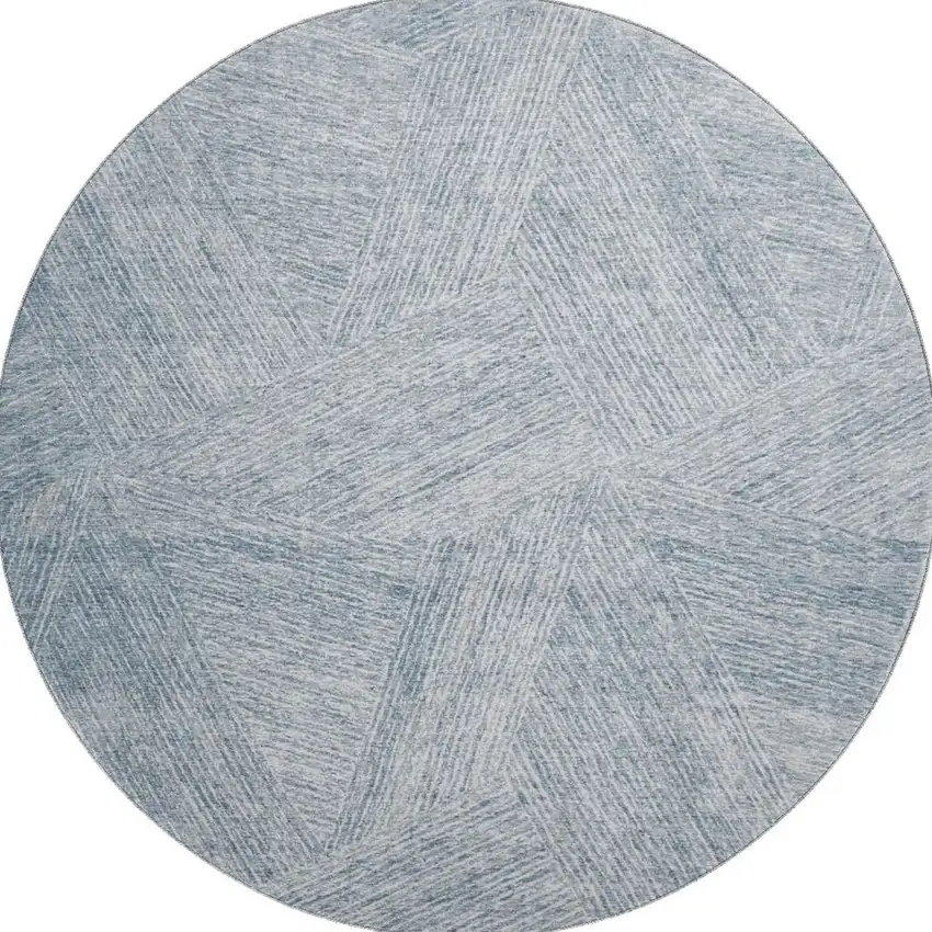 8' Denim Blue And Ivory Abstract Washable Round Rug With UV Protection Photo 2
