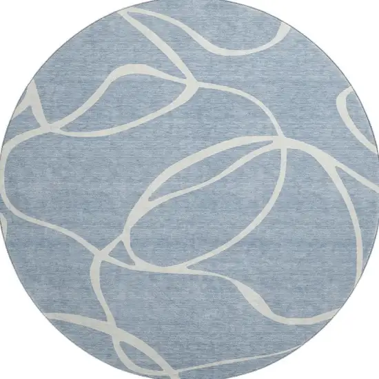 8' Denim Blue And Ivory Abstract Washable Round Rug With UV Protection Photo 3