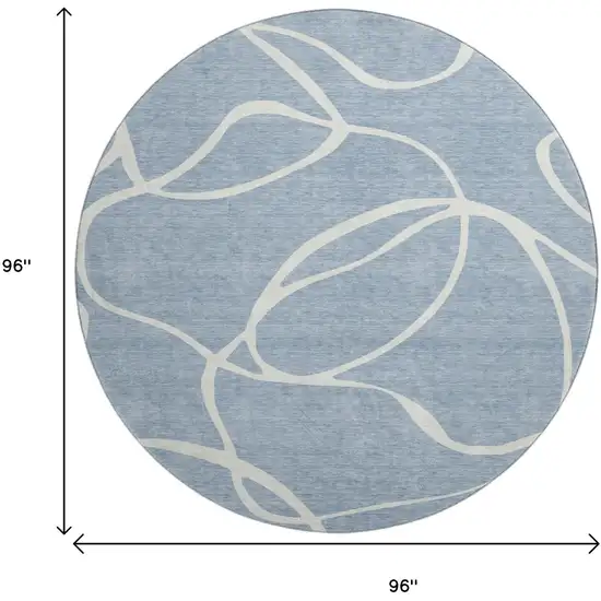 8' Denim Blue And Ivory Abstract Washable Round Rug With UV Protection Photo 9