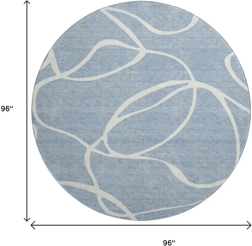 8' Denim Blue And Ivory Abstract Washable Round Rug With UV Protection Photo 9