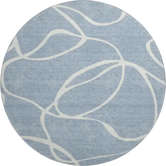 8' Denim Blue And Ivory Abstract Washable Round Rug With UV Protection Photo 1