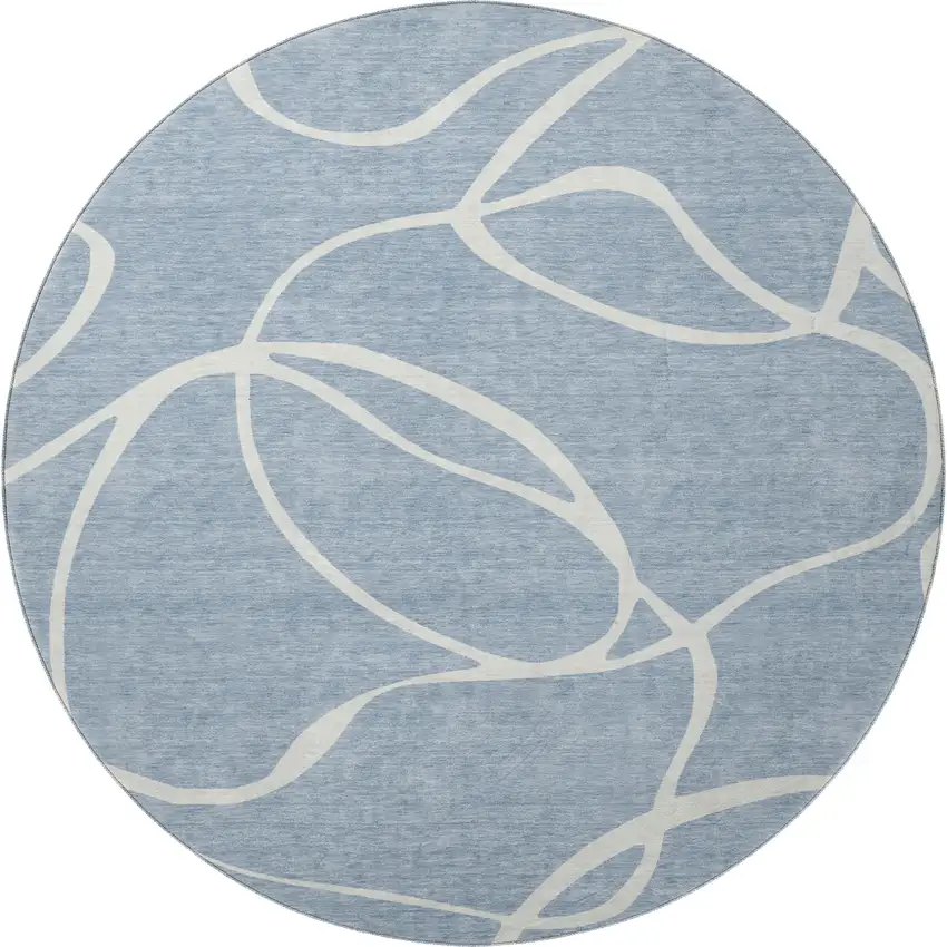 8' Denim Blue And Ivory Abstract Washable Round Rug With UV Protection Photo 3