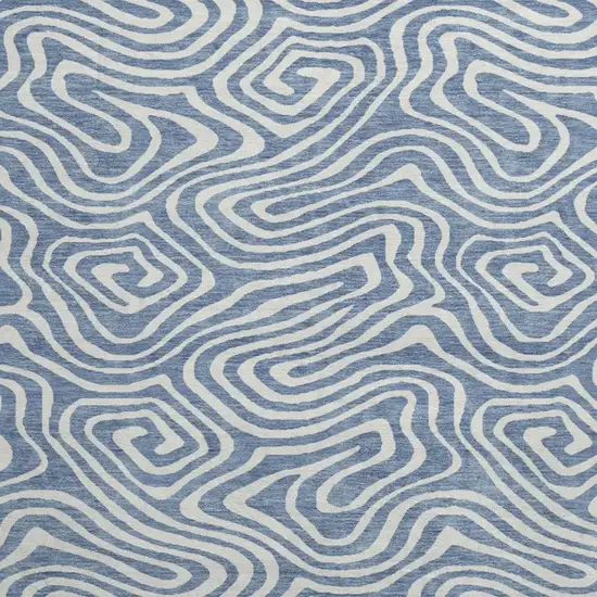 8' Denim Blue And Ivory Abstract Washable Round Rug With UV Protection Photo 3